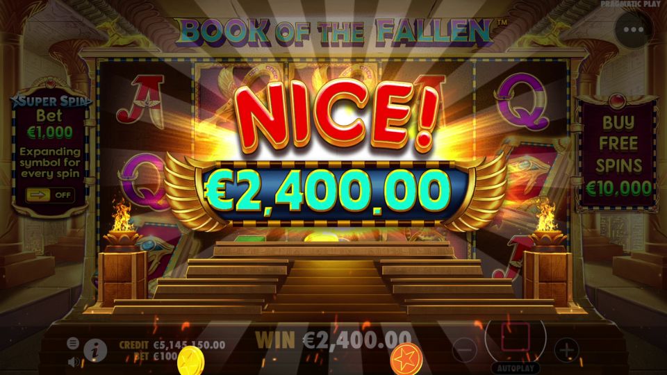 ohn Hunter and the Book of the Fallen slot game win screen displaying a large payout