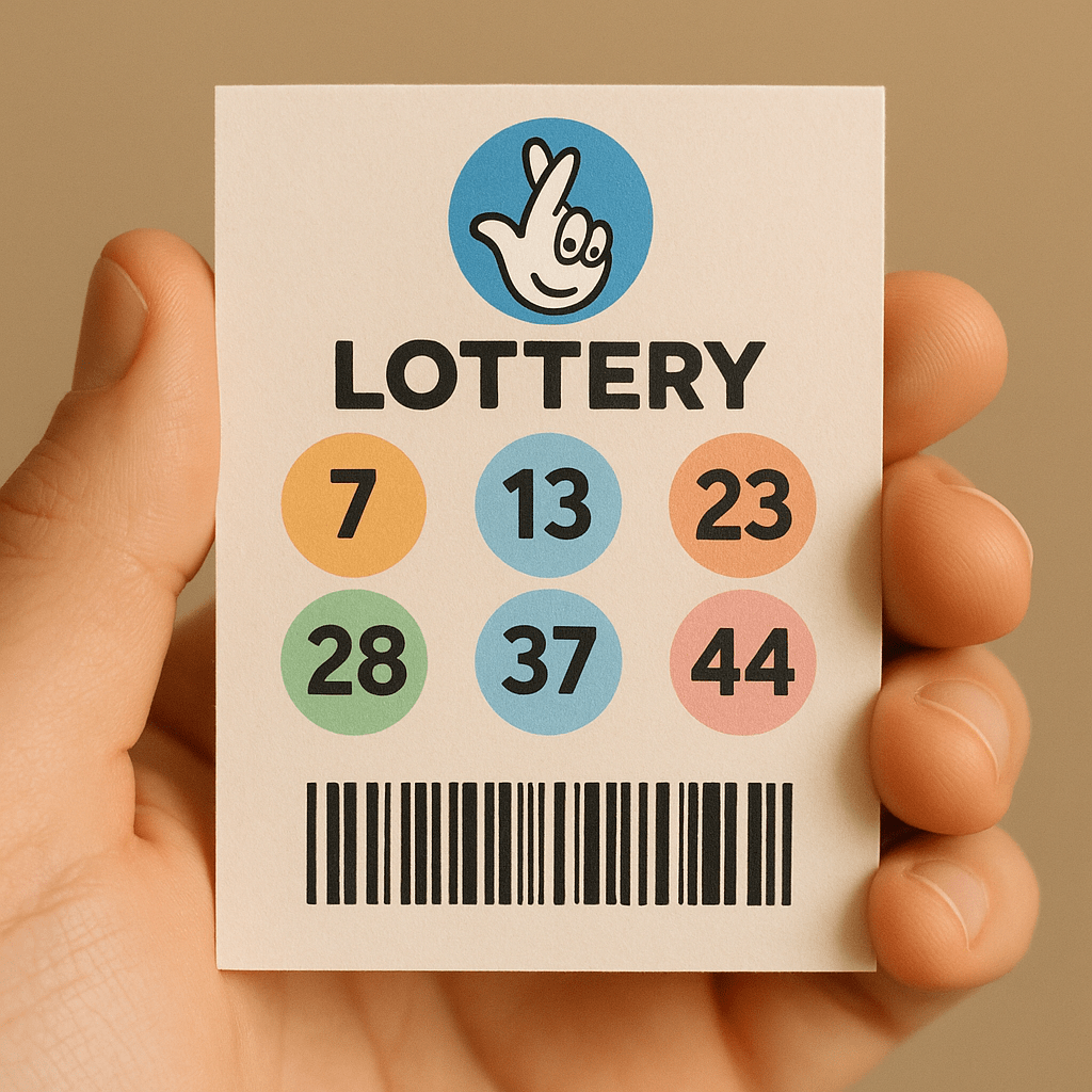 An AI generated image of someone holding a lottery ticket with an 'unlucky' number.