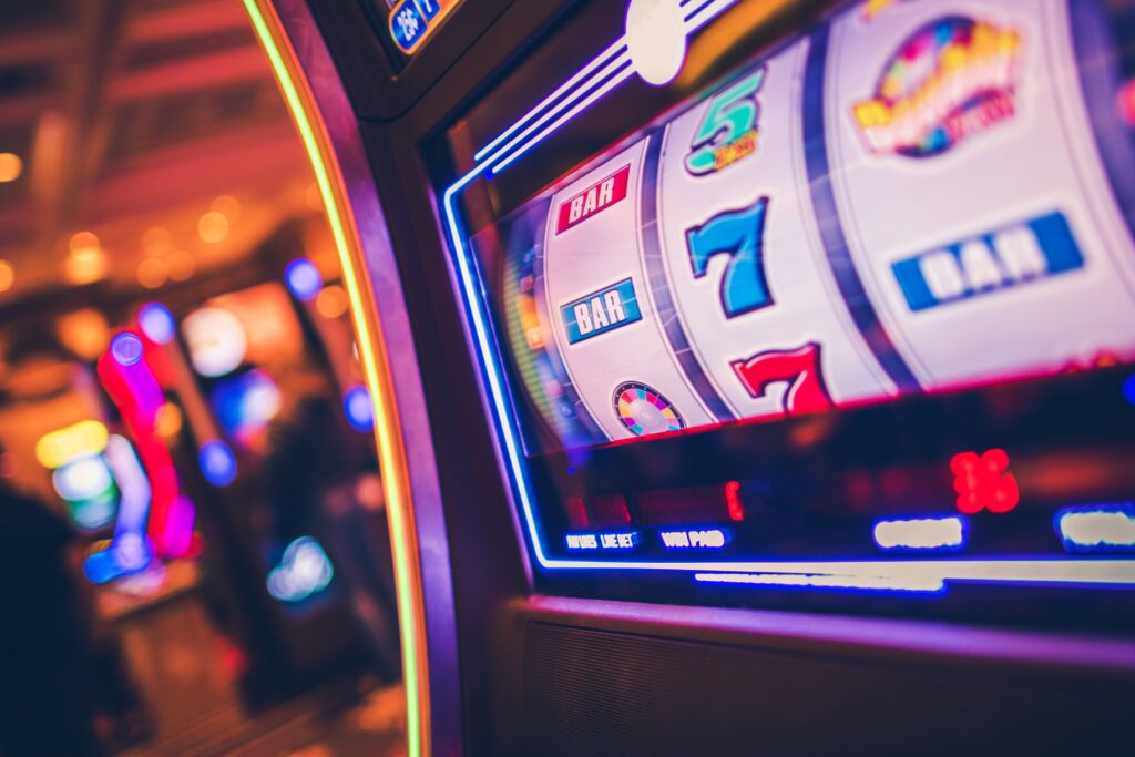 A photo of a slot machine inside a casino.