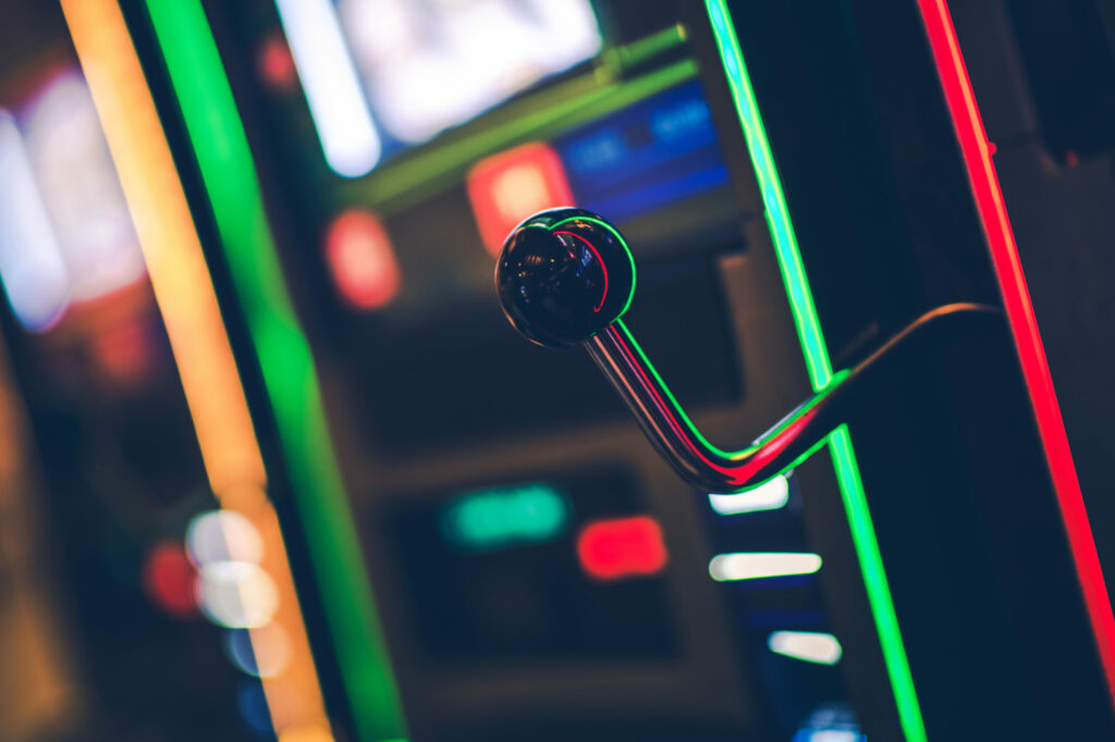 A close-up photo of a slot machine in a casino.