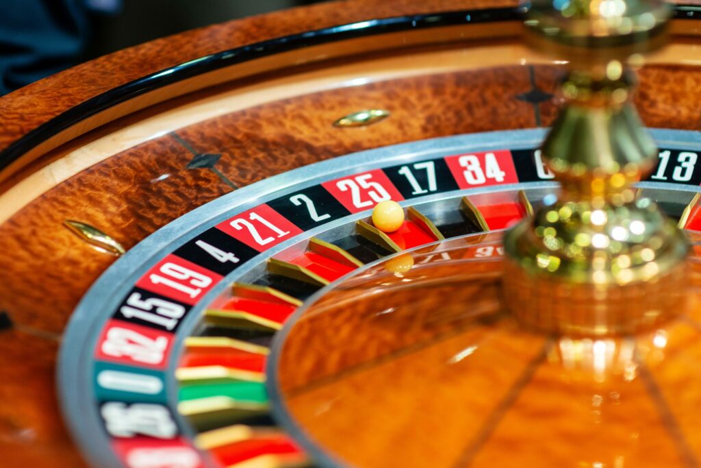 A close up photo of a roulette wheel.