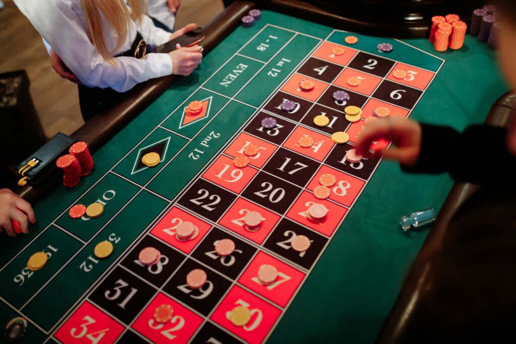A photo of a roulette table betting grid.