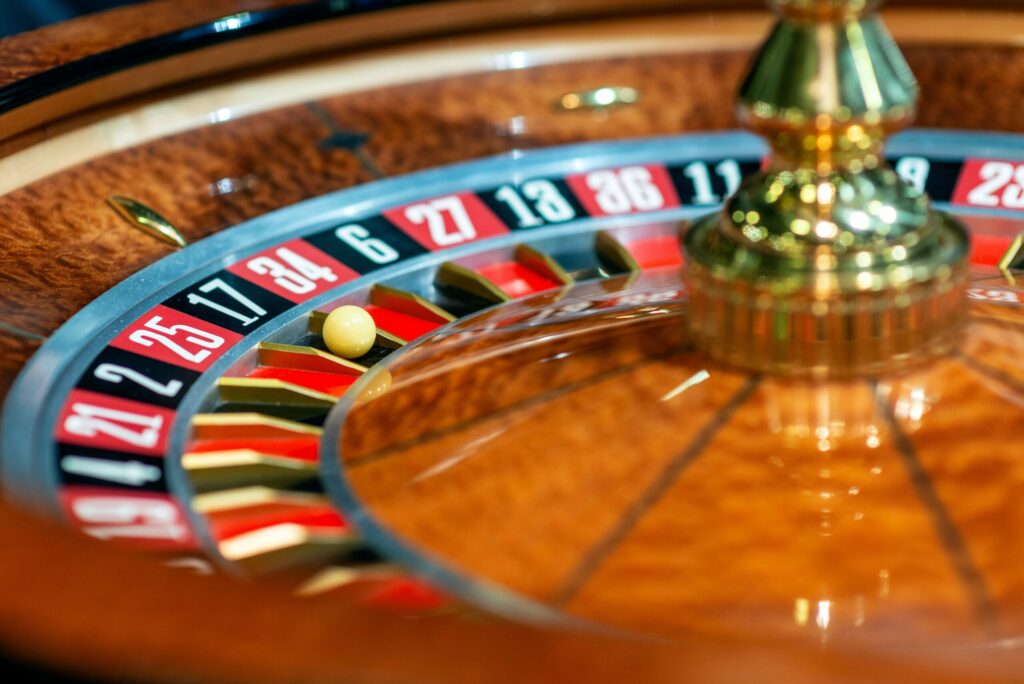 A close up photo of a roulette wheel.