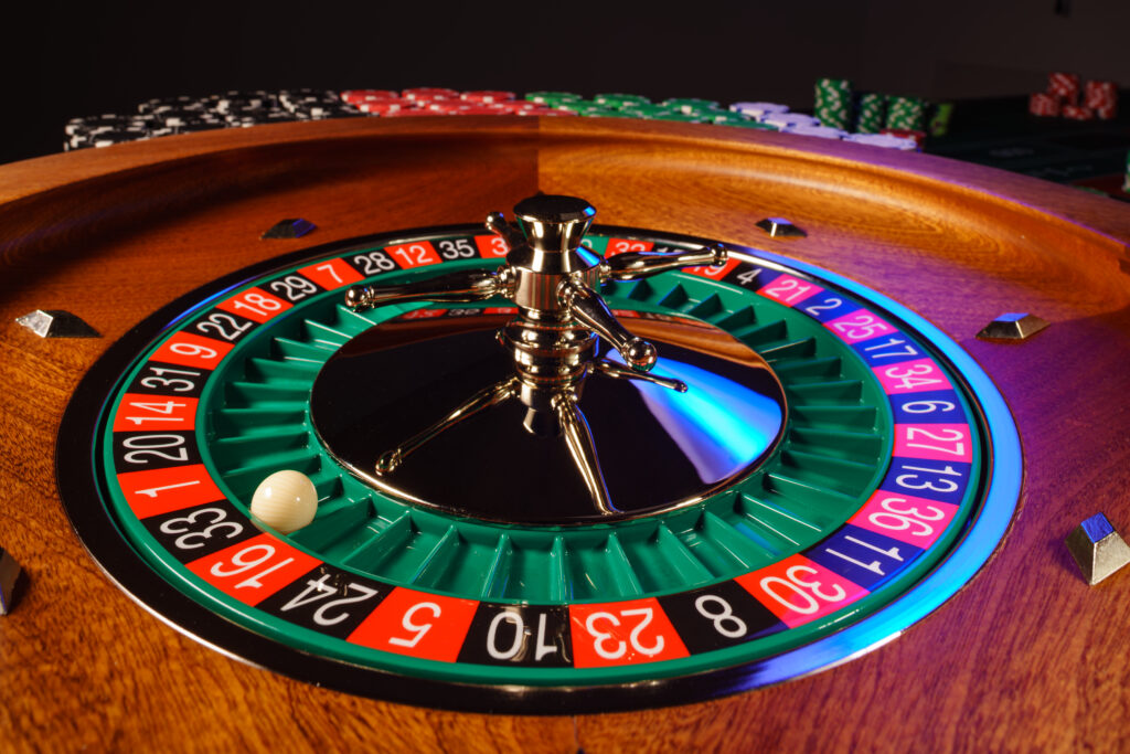 Close up of a roulette wheel.