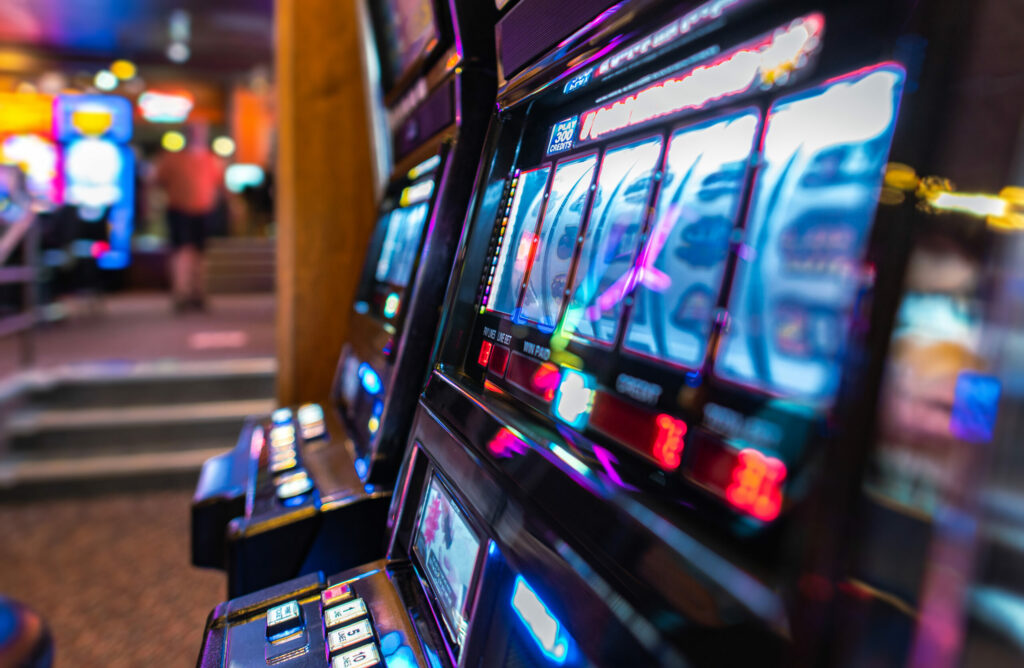 Modern slot machines inside a casino.